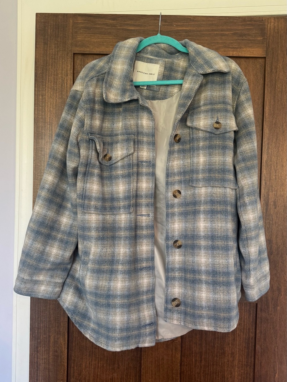 American Eagle Outfitters Blue and Cream Plaid Shacket